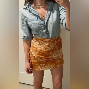Zara Orange and White Mini Skirt